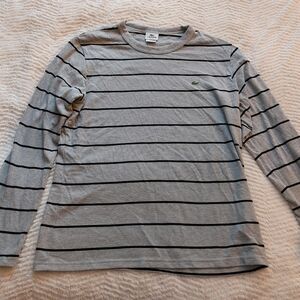 Lacoste Striped Cotton Sweater Size 7 Slim Grey / Black